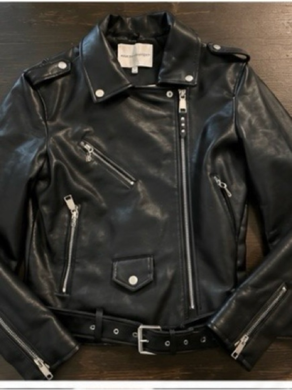 BCBGMaxAzria Black vegan  Leather Moto Jacket with Silver Hardware NWOT Large
